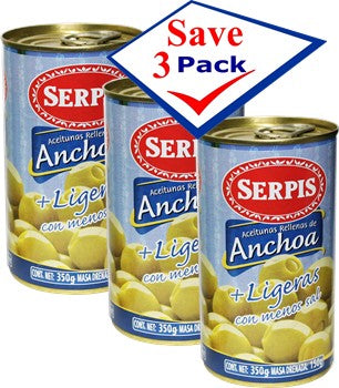 Serpis LOW SALT Olives Filled with Anchovies 12.34 oz Pack of 3