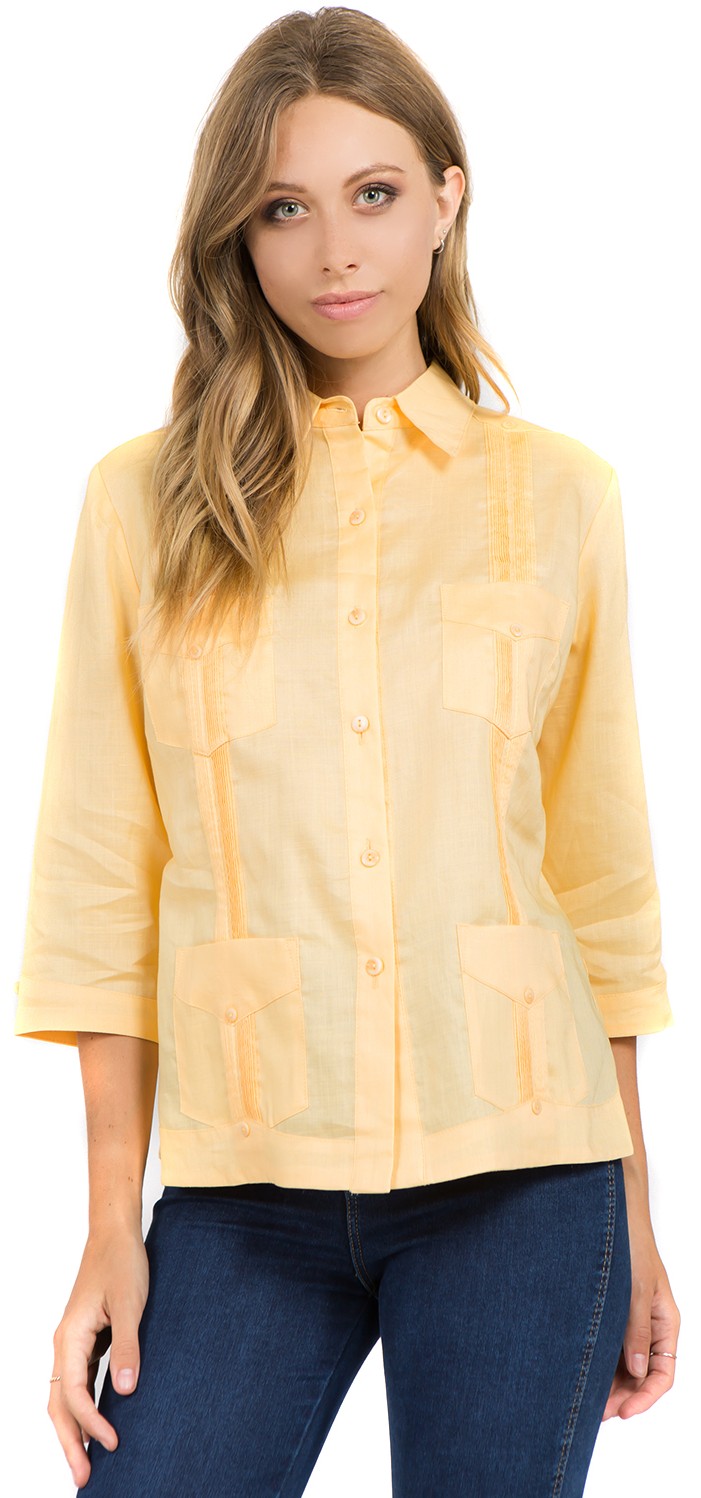 Guayabera For Ladies3/4 Length Sleeve 100% Linen: CUBANFOODMARKET.COM