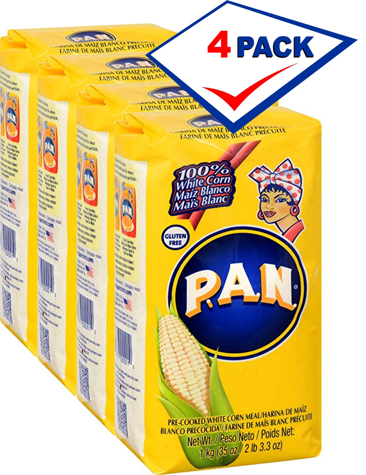 Harina P.A.N Pre-Cooked White Corn Meal 2.3 lbs Pack of 4:  CUBANFOODMARKET.COM