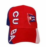 Embroidered Head Cap Cuban Flag in Red