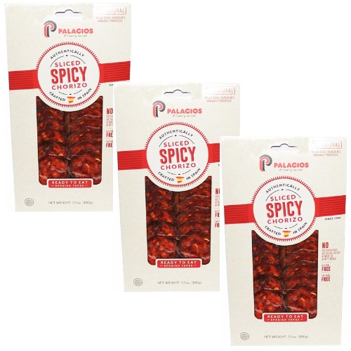 Palacios Authentic HOT Chorizo Sliced for Tapas 3.5 oz Pack of 3