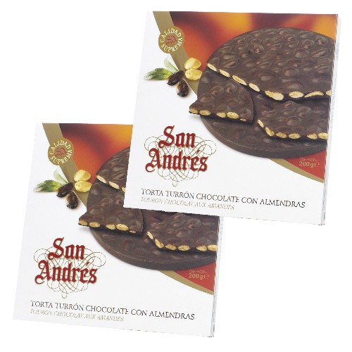 Chocolate Turron Cake with almonds by San Andres 150 gr Pack of 2