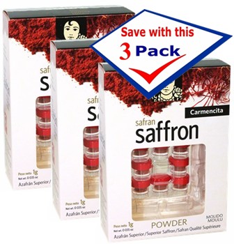 Saffron powder by Carmencita.  0.035 oz Pack of 3